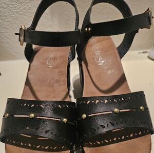Black Perforated Leather Ankle Strap Sandals